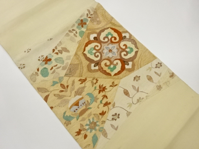 JAPANESE KIMONO / FUKURO OBI / WOVEN KIRIBAME ARABESQUE FLOWER 